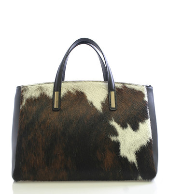 Černá kožená kabelka s kožešinou ItalY Marge