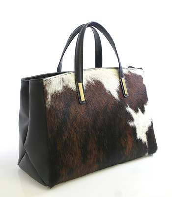 Černá kožená kabelka s kožešinou ItalY Marge