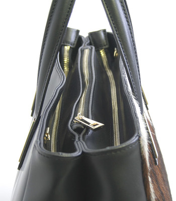 Černá kožená kabelka s kožešinou ItalY Marge