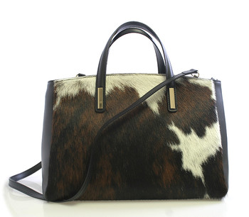 Černá kožená kabelka s kožešinou ItalY Marge