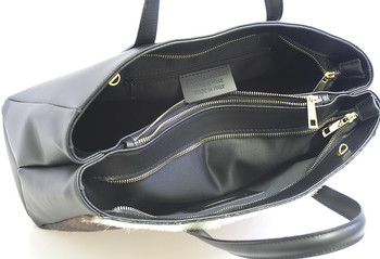 Černá kožená kabelka s kožešinou ItalY Marge