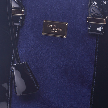 Modrá lakovaná kabelka s chlpami David Jones Annora