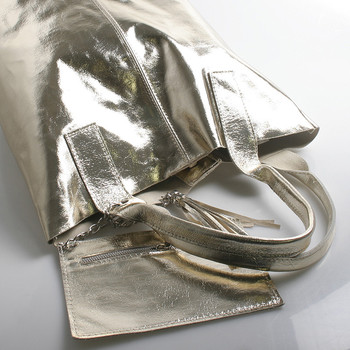 Dámska veľká kožená kabelka shopper zlatá - ItalY Perla