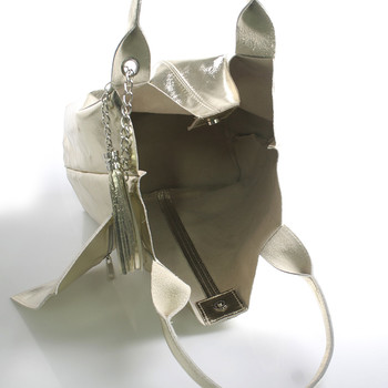 Dámska veľká kožená kabelka shopper zlatá - ItalY Perla