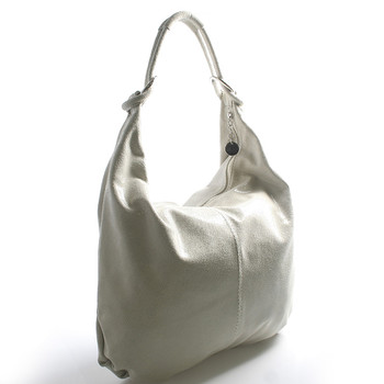 Béžová lesklá kožená kabelka cez rameno Italo Amadea