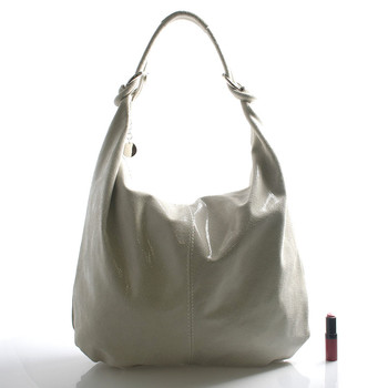 Béžová lesklá kožená kabelka cez rameno Italo Amadea