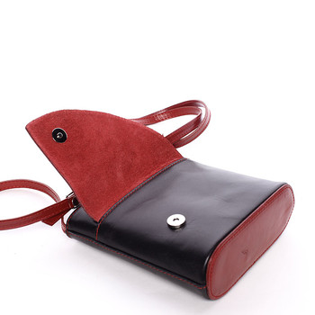 Dámska kožená crossbody kabelka čierno-červená - ItalY Cora