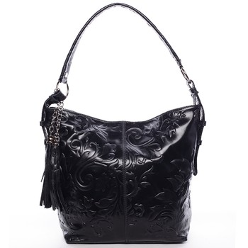 Dámska kožená kabelka cez plece čierna - ItalY Heather