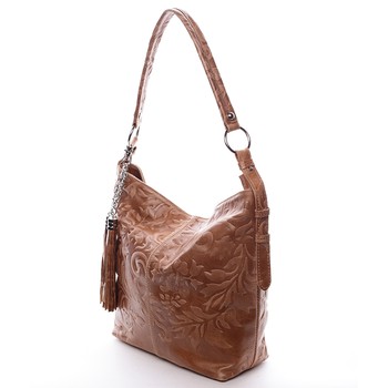 Dámska kožená kabelka cez rameno hnedá - ItalY Heather