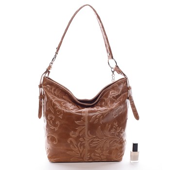 Dámska kožená kabelka cez rameno hnedá - ItalY Heather