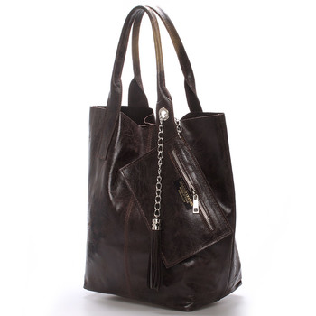 Dámska veľká kožená kabelka shopper hnedá - ItalY Perla