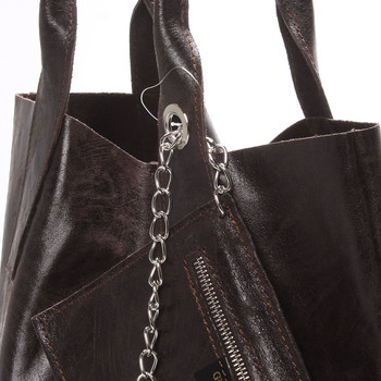 Dámska veľká kožená kabelka shopper hnedá - ItalY Perla