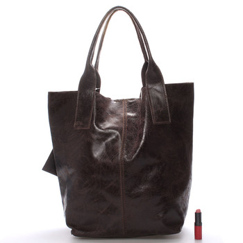 Dámska veľká kožená kabelka shopper hnedá - ItalY Perla