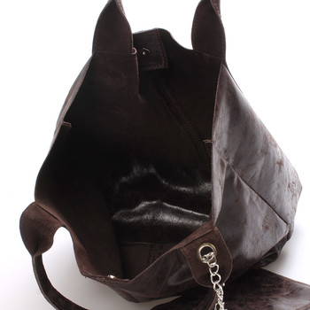 Dámska veľká kožená kabelka shopper hnedá - ItalY Perla