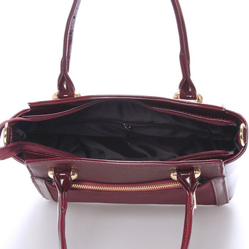 Luxusná vínová lakovaná kabelka so zlatým kovaním - Delami Margo