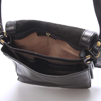Luxusná čierna kožená taška cez rameno ItalY Alonzo