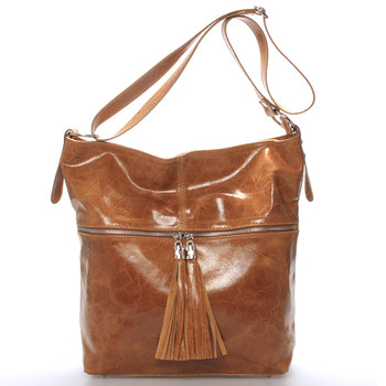 Hnedá kožená veľká crossbody kabelka ItalY Isabel