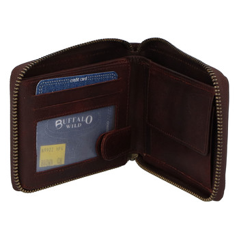 Pánska kožená brúsená peňaženka na zips hnedá - BUFFALO Bul