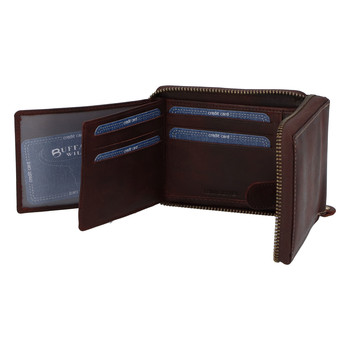 Pánska kožená brúsená peňaženka na zips hnedá - BUFFALO Bul
