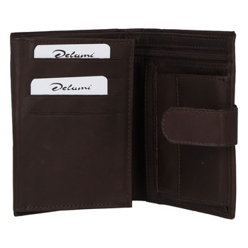Pánska kožená tmavohnedá peňaženka so zápinkou - Delami Lunivers Duo