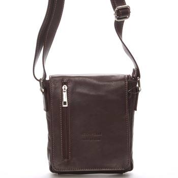 Módna menšia tmavo hnedá kožená kabelka cez rameno - ItalY Leroi