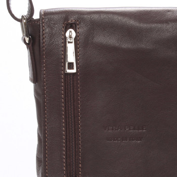 Módna menšia tmavo hnedá kožená kabelka cez rameno - ItalY Leroi