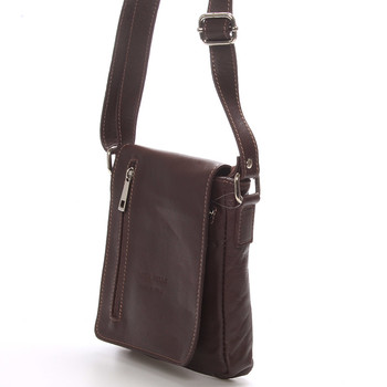 Módna menšia tmavo hnedá kožená kabelka cez rameno - ItalY Leroi