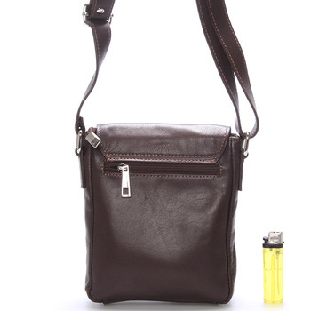 Módna menšia tmavo hnedá kožená kabelka cez rameno - ItalY Leroi