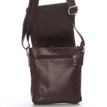 Módna menšia tmavo hnedá kožená kabelka cez rameno - ItalY Leroi