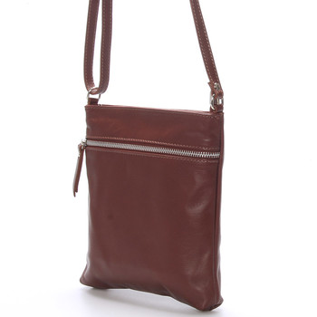 Dámska menšie tmavo hnedá kožená kabelka cez rameno - ItalY Slania