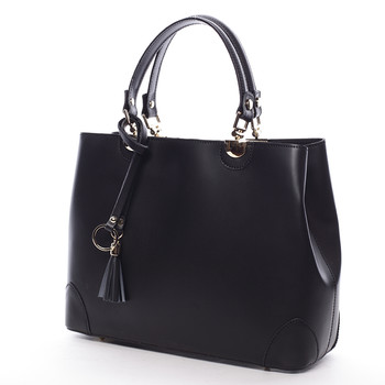 Čierna luxusná kožená kabelka ItalY Roderica
