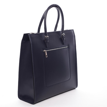 Elegantná dámska kožená kabelka tmavo modrá - Italo Monique