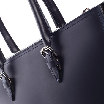 Elegantná dámska kožená kabelka tmavo modrá - Italo Monique