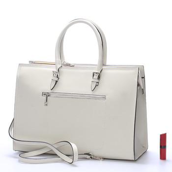 Elegantná dámska kožená kabelka krémová - ItalY Rohais