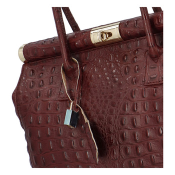 Módna originálny dámska kožená kabelka do ruky bordo - ItalY Hila Kroko