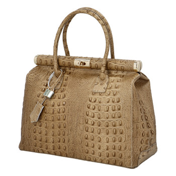 Originálna módna dámska kožená kabelka do ruky béžová - ItalY Hila Kroko