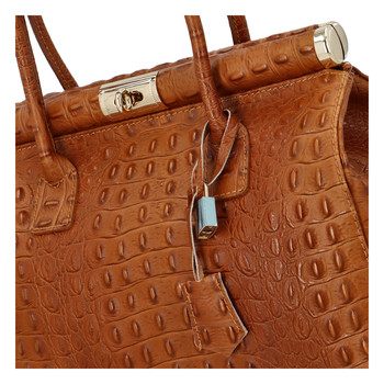 Originálna módna dámska kožená kabelka do ruky koňak - ItalY Hila Kroko