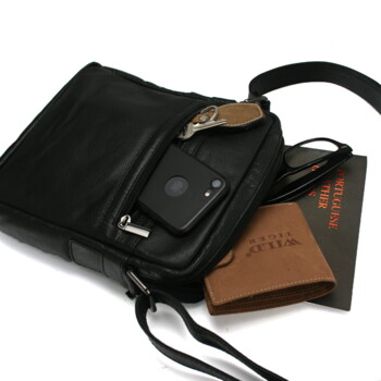 Pánska kožená crossbody taška čierna - Bellugio Hayes