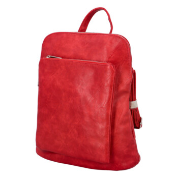 Priestranný koženkový batoh Karolín, červený
