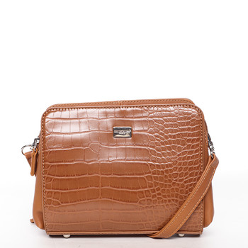 Dámska crossbody kabelka koňaková s hadím vzorom - David Jones Snake