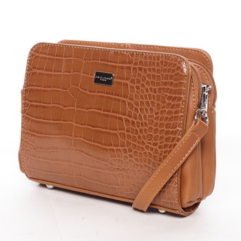 Dámska crossbody kabelka koňaková s hadím vzorom - David Jones Snake