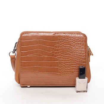 Dámska crossbody kabelka koňaková s hadím vzorom - David Jones Snake