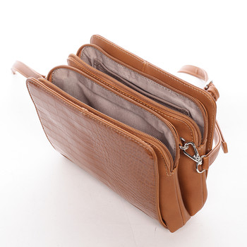 Dámska crossbody kabelka koňaková s hadím vzorom - David Jones Snake