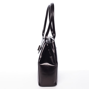 Menšia módna dámska čierna kožená kabelka cez rameno - ItalY Zerro