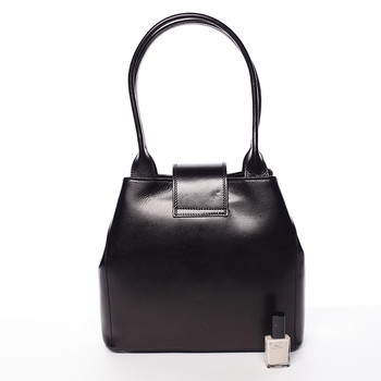 Menšia módna dámska čierna kožená kabelka cez rameno - ItalY Zerro