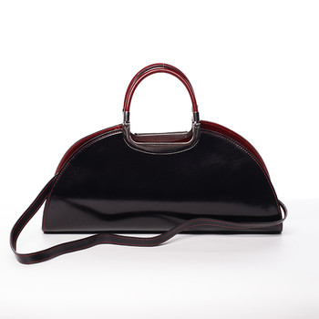 Dámska oválna čierno červená kožená spoločenská kabelka - ItalY Yevgeny