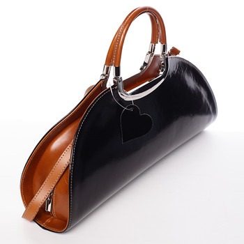 Dámska oválna čierno koňaková kožená spoločenská kabelka - ItalY Yevgeny