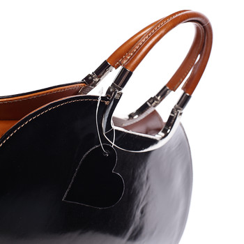 Dámska oválna čierno koňaková kožená spoločenská kabelka - ItalY Yevgeny