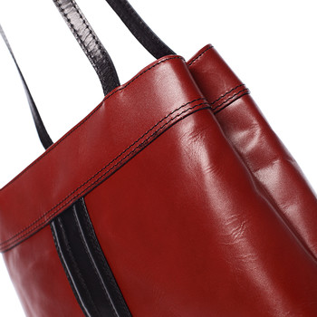 Červeno čierna stredne veľká kožená kabelka cez rameno - ItalY Zanthe