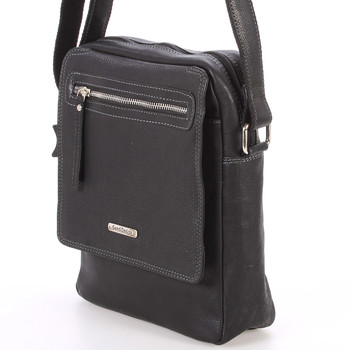 Čierna kožená pánska taška cez plece - Sendi Design Helio